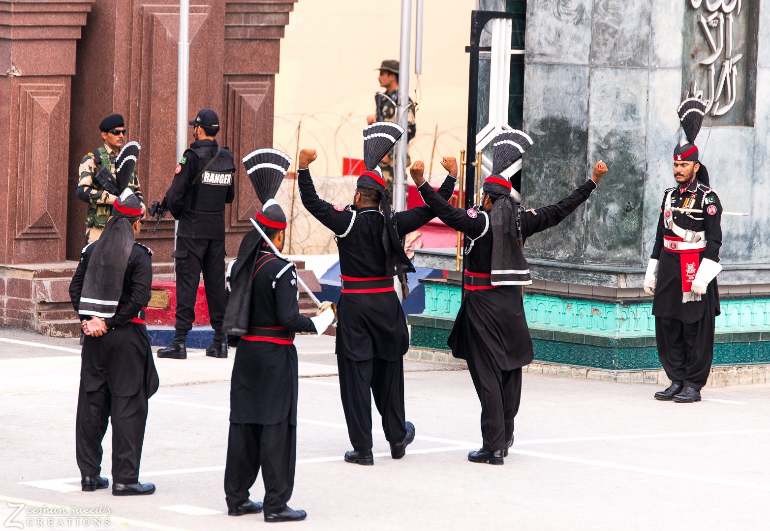 Pakistan Rangers at the Wagah border flag-lowering ceremony