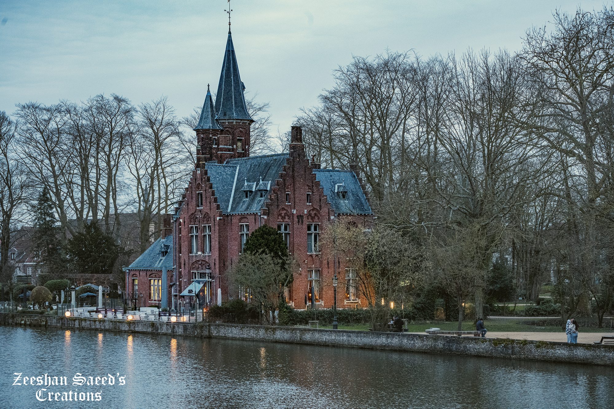 Minnewater Castle beside the Lake of Love, Bruges