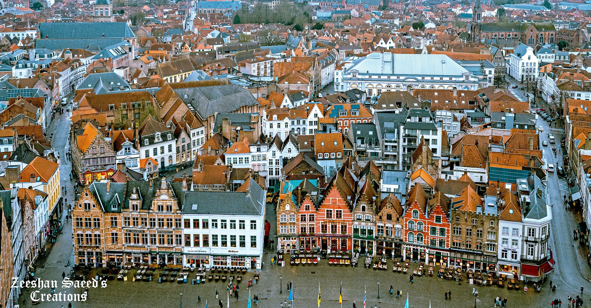 Bruges rooftops and Market Square seen from the Belfry
