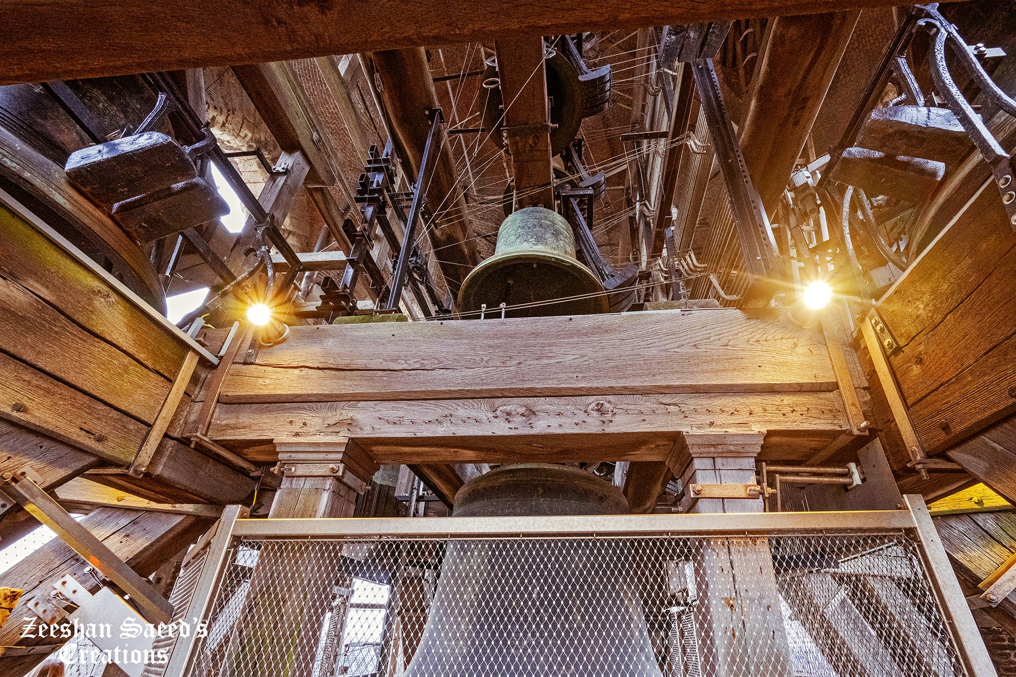 Interior of the carillon bell chamber inside the Belfry of Bruges