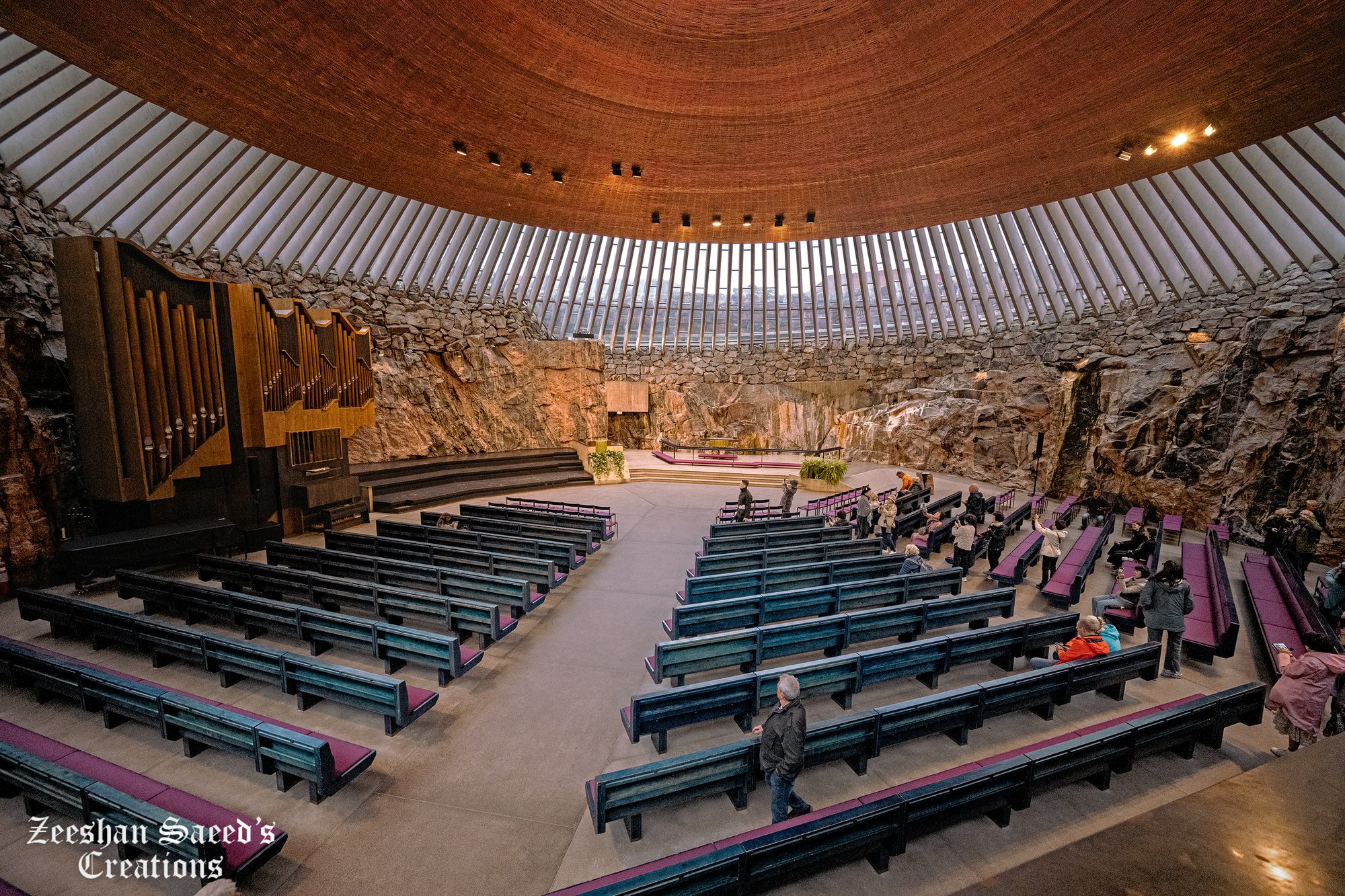 Inside Temppeliaukio Church, carved into solid rock