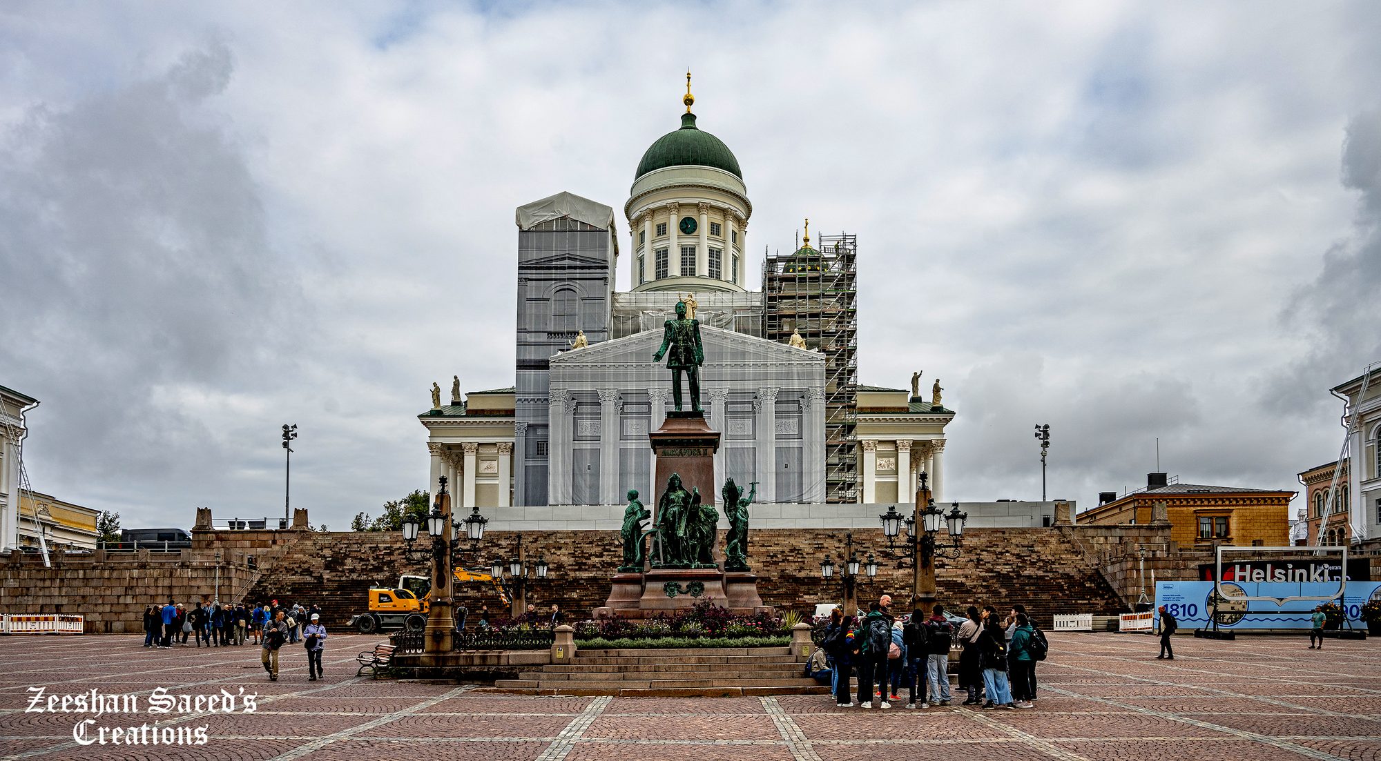 Helsinki Cathedral above Senate Square, under restoration