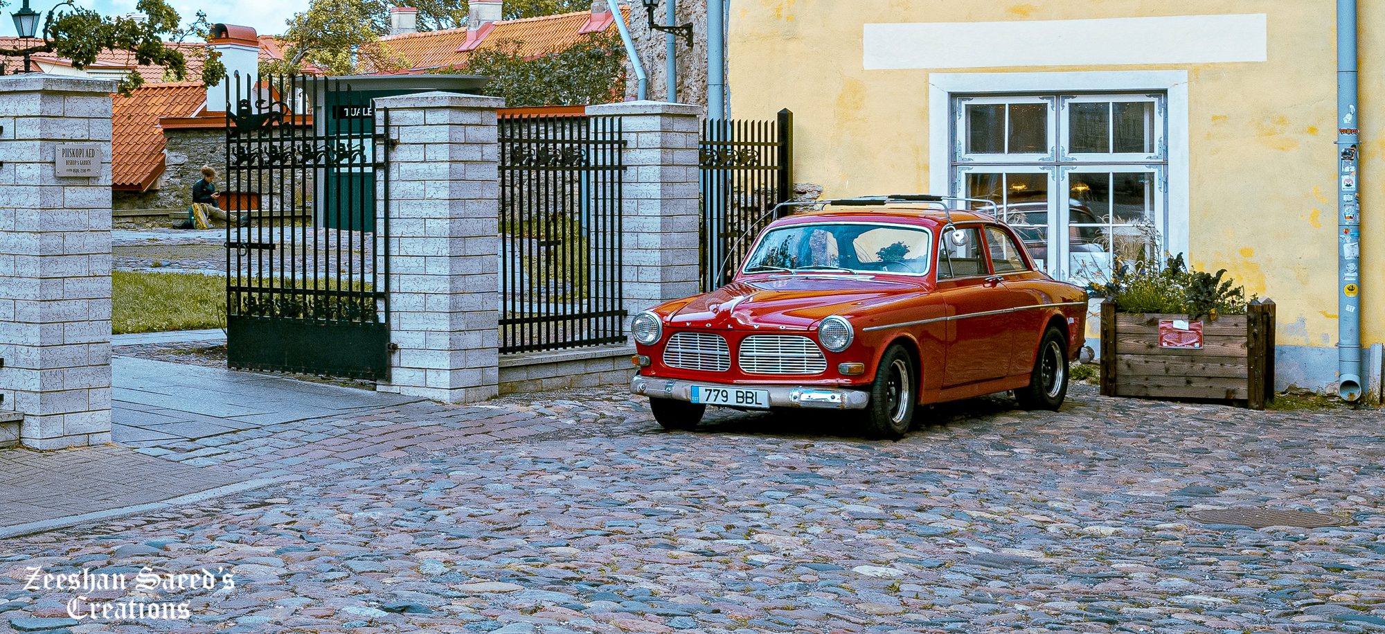 Red vintage Volvo parked by Mathilda on the Hill
