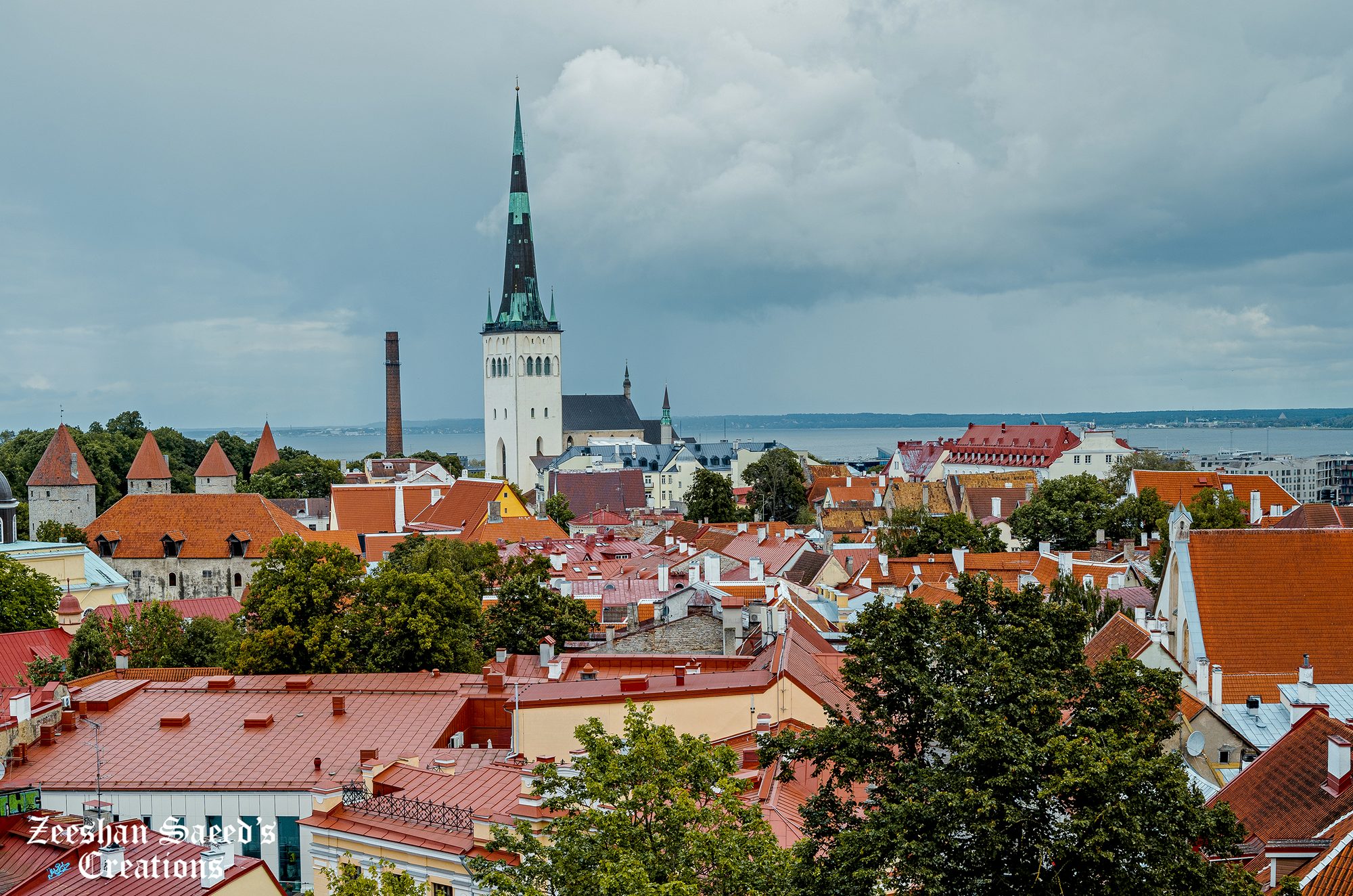 Old Town rooftops and St. Olaf's Church from Toompea