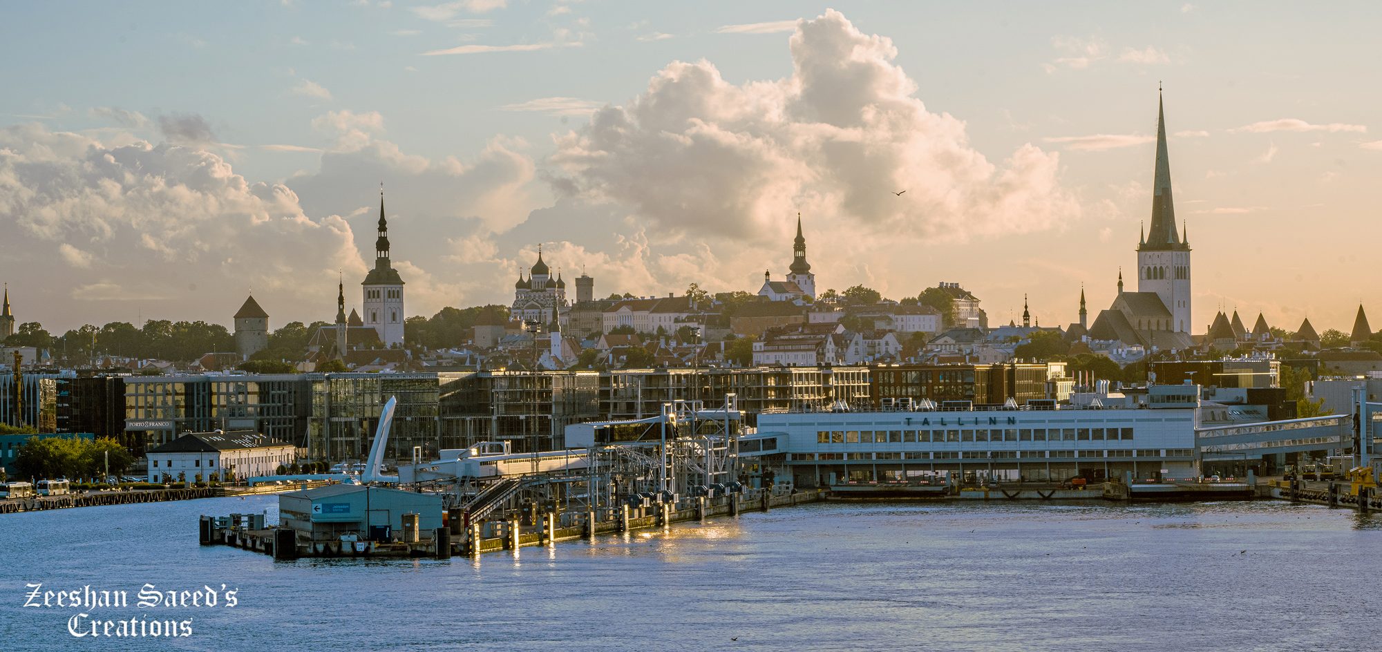 Old Town skyline at sunset, leaving Tallinn