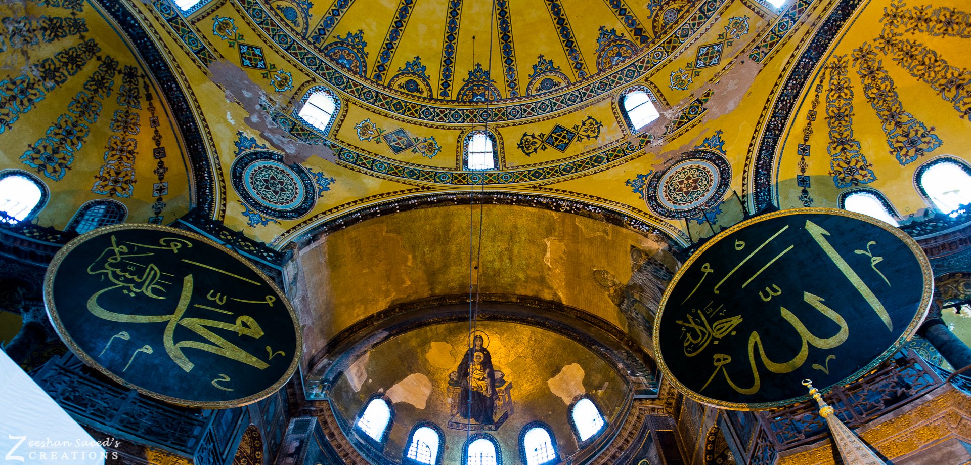 Calligraphy roundels and the apse mosaic, Hagia Sophia